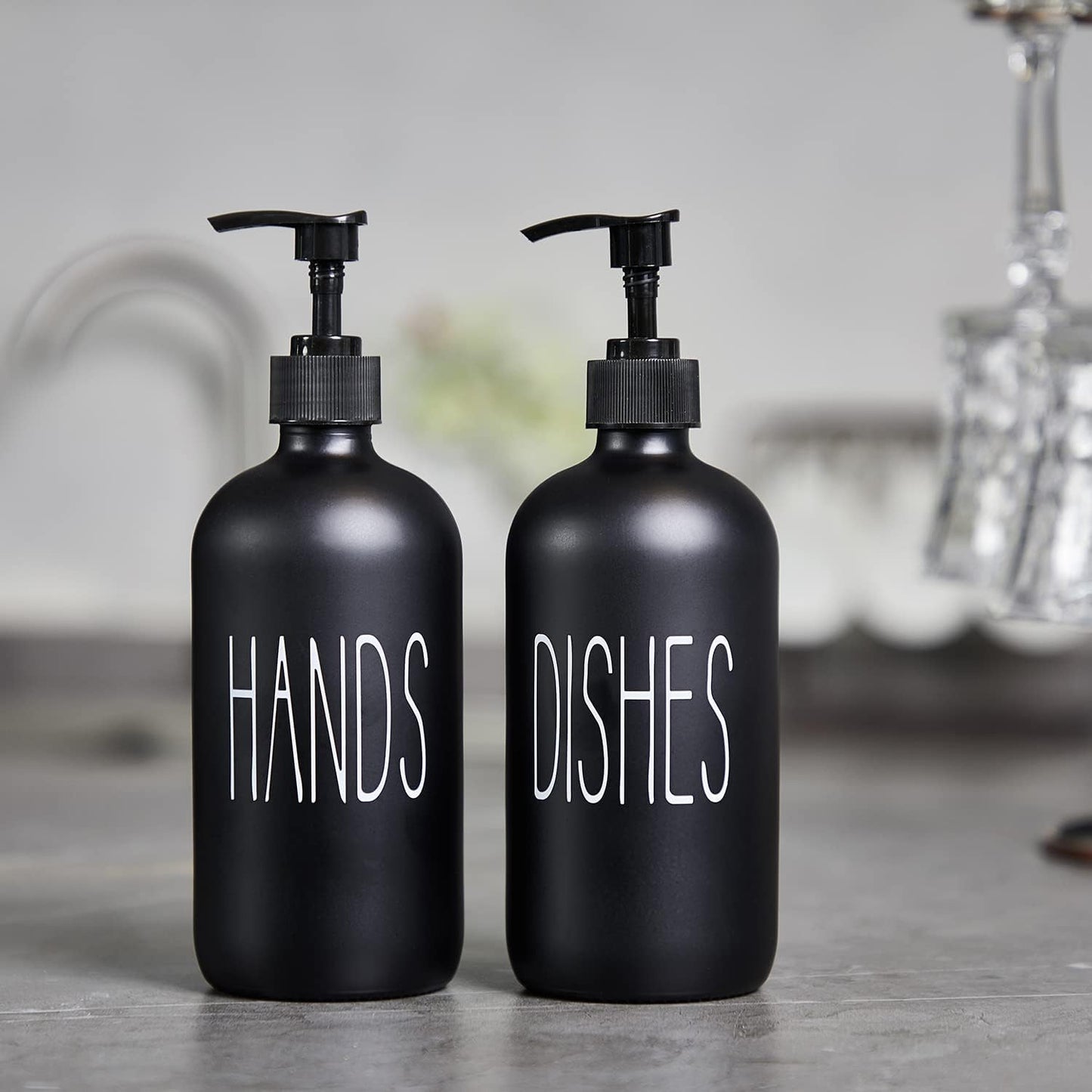 Glass Soap Dispenser Set 2 Pack,16 Oz Dish Soap Dispenser for Kitchen Sink,Lemon Kitchen Decor and Accessories,Yellow Decorations and Kitchen Utensils for Kitchen
