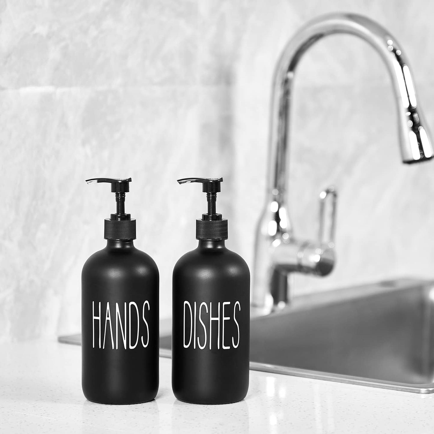 Glass Soap Dispenser Set 2 Pack,16 Oz Dish Soap Dispenser for Kitchen Sink,Lemon Kitchen Decor and Accessories,Yellow Decorations and Kitchen Utensils for Kitchen