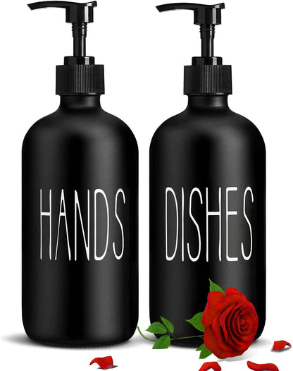 Glass Soap Dispenser Set 2 Pack,16 Oz Dish Soap Dispenser for Kitchen Sink,Lemon Kitchen Decor and Accessories,Yellow Decorations and Kitchen Utensils for Kitchen