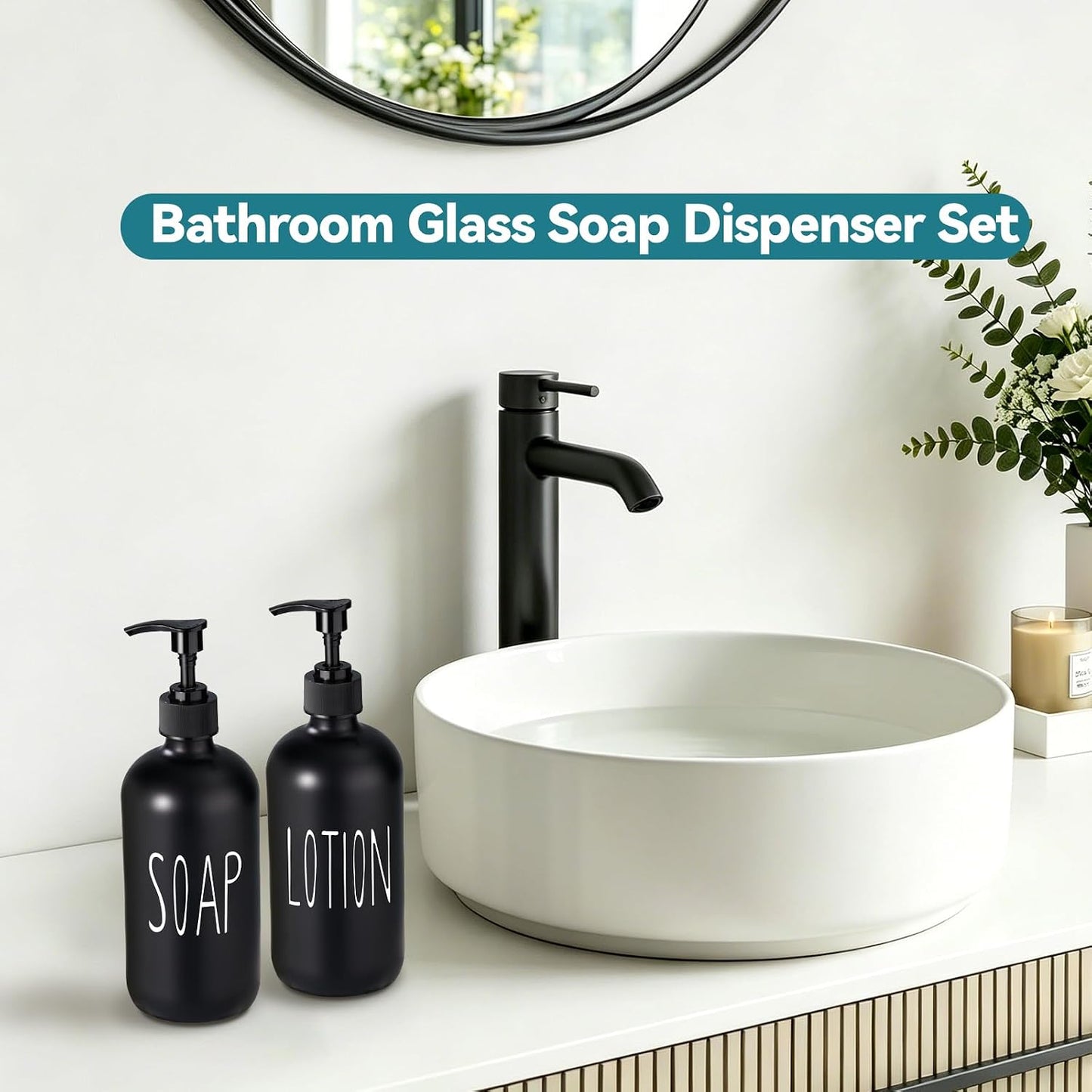 Glass Soap Dispenser Set 2 Pack,16 Oz Dish Soap Dispenser for Kitchen Sink,Lemon Kitchen Decor and Accessories,Yellow Decorations and Kitchen Utensils for Kitchen