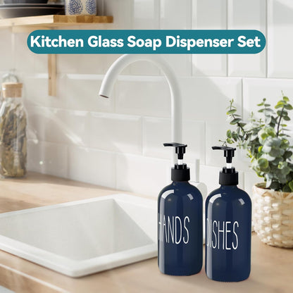 Glass Soap Dispenser Set 2 Pack,16 Oz Dish Soap Dispenser for Kitchen Sink,Lemon Kitchen Decor and Accessories,Yellow Decorations and Kitchen Utensils for Kitchen