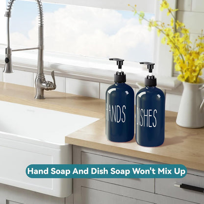 Glass Soap Dispenser Set 2 Pack,16 Oz Dish Soap Dispenser for Kitchen Sink,Lemon Kitchen Decor and Accessories,Yellow Decorations and Kitchen Utensils for Kitchen