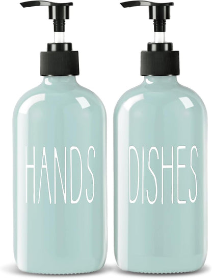 Glass Soap Dispenser Set 2 Pack,16 Oz Dish Soap Dispenser for Kitchen Sink,Lemon Kitchen Decor and Accessories,Yellow Decorations and Kitchen Utensils for Kitchen