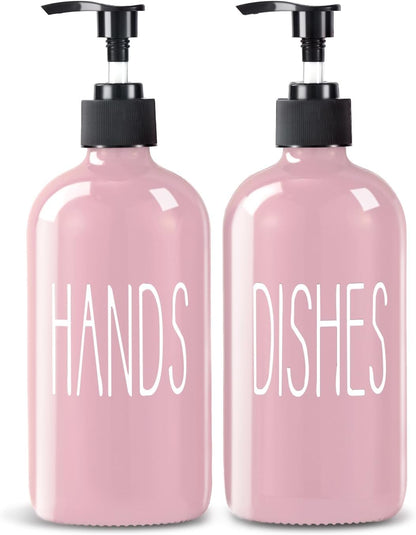 Glass Soap Dispenser Set 2 Pack,16 Oz Dish Soap Dispenser for Kitchen Sink,Lemon Kitchen Decor and Accessories,Yellow Decorations and Kitchen Utensils for Kitchen