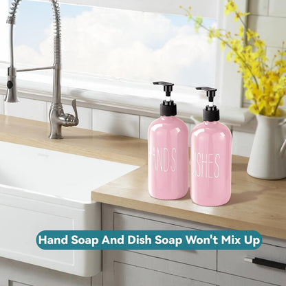 Glass Soap Dispenser Set 2 Pack,16 Oz Dish Soap Dispenser for Kitchen Sink,Lemon Kitchen Decor and Accessories,Yellow Decorations and Kitchen Utensils for Kitchen