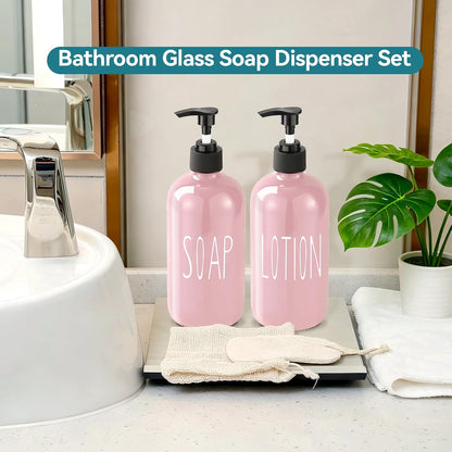 Glass Soap Dispenser Set 2 Pack,16 Oz Dish Soap Dispenser for Kitchen Sink,Lemon Kitchen Decor and Accessories,Yellow Decorations and Kitchen Utensils for Kitchen