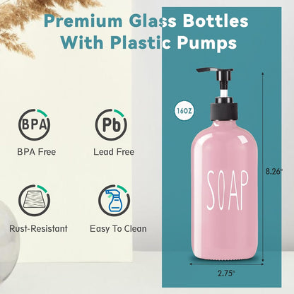 Glass Soap Dispenser Set 2 Pack,16 Oz Dish Soap Dispenser for Kitchen Sink,Lemon Kitchen Decor and Accessories,Yellow Decorations and Kitchen Utensils for Kitchen