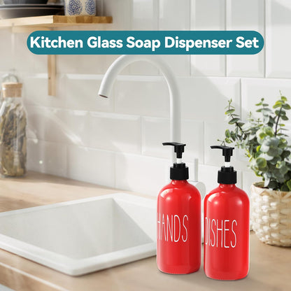 Glass Soap Dispenser Set 2 Pack,16 Oz Dish Soap Dispenser for Kitchen Sink,Lemon Kitchen Decor and Accessories,Yellow Decorations and Kitchen Utensils for Kitchen