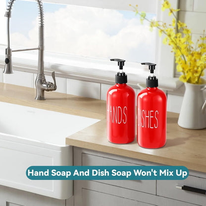 Glass Soap Dispenser Set 2 Pack,16 Oz Dish Soap Dispenser for Kitchen Sink,Lemon Kitchen Decor and Accessories,Yellow Decorations and Kitchen Utensils for Kitchen