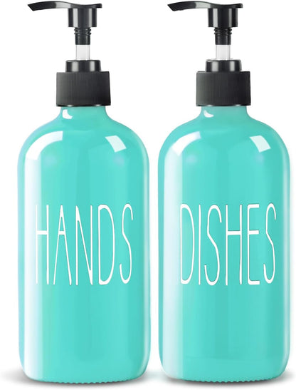 Glass Soap Dispenser Set 2 Pack,16 Oz Dish Soap Dispenser for Kitchen Sink,Lemon Kitchen Decor and Accessories,Yellow Decorations and Kitchen Utensils for Kitchen