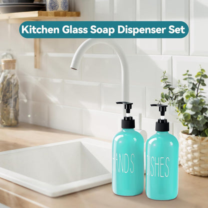 Glass Soap Dispenser Set 2 Pack,16 Oz Dish Soap Dispenser for Kitchen Sink,Lemon Kitchen Decor and Accessories,Yellow Decorations and Kitchen Utensils for Kitchen