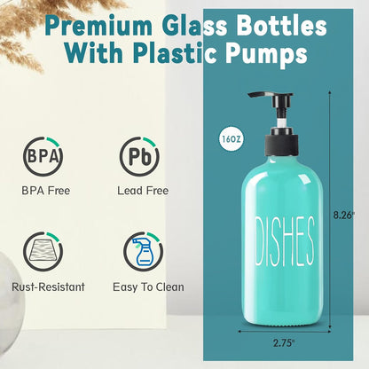 Glass Soap Dispenser Set 2 Pack,16 Oz Dish Soap Dispenser for Kitchen Sink,Lemon Kitchen Decor and Accessories,Yellow Decorations and Kitchen Utensils for Kitchen