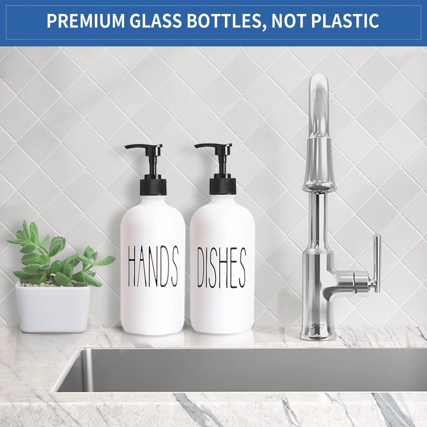 Glass Soap Dispenser Set 2 Pack,16 Oz Dish Soap Dispenser for Kitchen Sink,Lemon Kitchen Decor and Accessories,Yellow Decorations and Kitchen Utensils for Kitchen