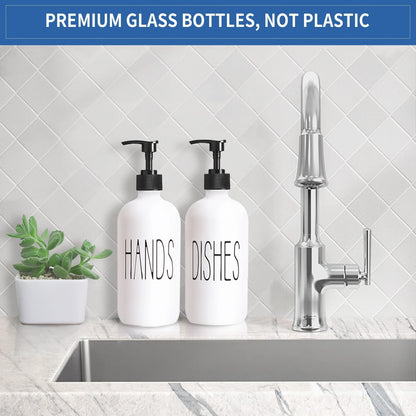 Glass Soap Dispenser Set 2 Pack,16 Oz Dish Soap Dispenser for Kitchen Sink,Lemon Kitchen Decor and Accessories,Yellow Decorations and Kitchen Utensils for Kitchen