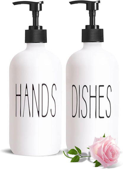 Glass Soap Dispenser Set 2 Pack,16 Oz Dish Soap Dispenser for Kitchen Sink,Lemon Kitchen Decor and Accessories,Yellow Decorations and Kitchen Utensils for Kitchen