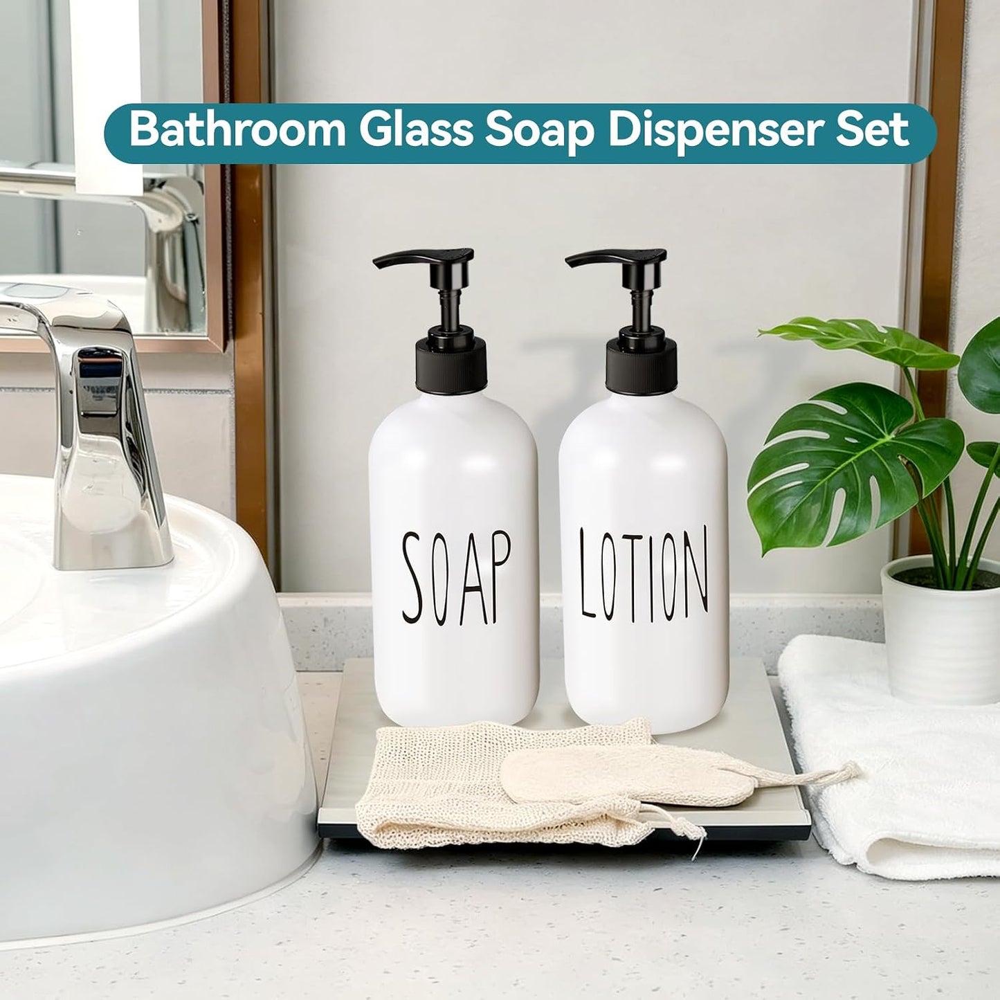 Glass Soap Dispenser Set 2 Pack,16 Oz Dish Soap Dispenser for Kitchen Sink,Lemon Kitchen Decor and Accessories,Yellow Decorations and Kitchen Utensils for Kitchen