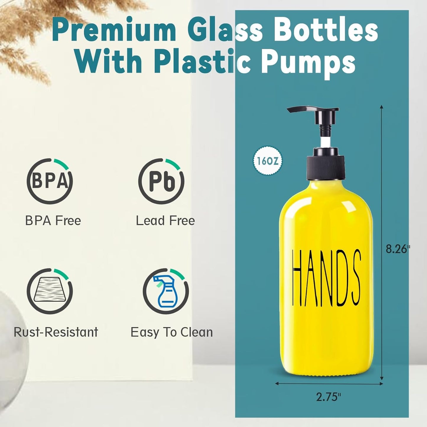 Glass Soap Dispenser Set 2 Pack,16 Oz Dish Soap Dispenser for Kitchen Sink,Lemon Kitchen Decor and Accessories,Yellow Decorations and Kitchen Utensils for Kitchen