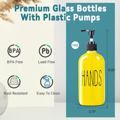 Glass Soap Dispenser Set 2 Pack,16 Oz Dish Soap Dispenser for Kitchen Sink,Lemon Kitchen Decor and Accessories,Yellow Decorations and Kitchen Utensils for Kitchen