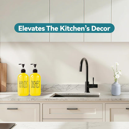 Glass Soap Dispenser Set 2 Pack,16 Oz Dish Soap Dispenser for Kitchen Sink,Lemon Kitchen Decor and Accessories,Yellow Decorations and Kitchen Utensils for Kitchen