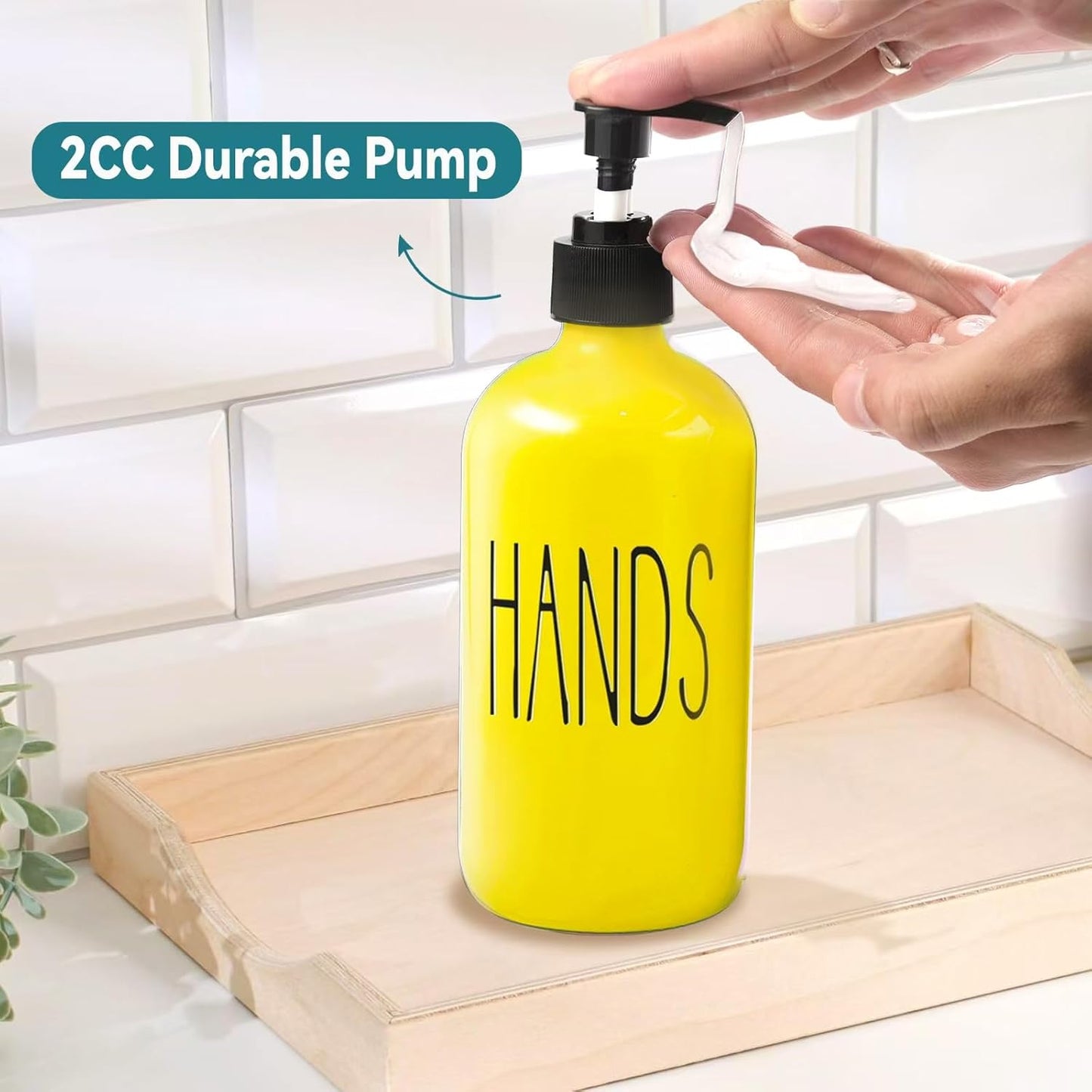 Glass Soap Dispenser Set 2 Pack,16 Oz Dish Soap Dispenser for Kitchen Sink,Lemon Kitchen Decor and Accessories,Yellow Decorations and Kitchen Utensils for Kitchen