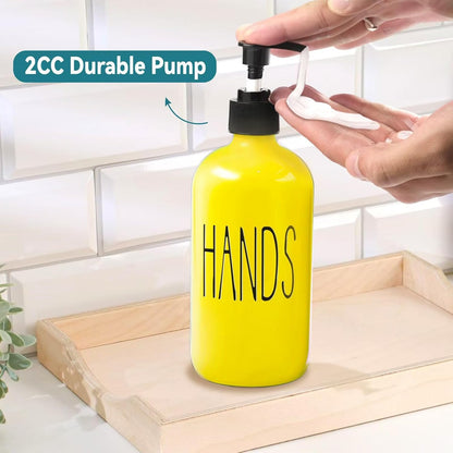 Glass Soap Dispenser Set 2 Pack,16 Oz Dish Soap Dispenser for Kitchen Sink,Lemon Kitchen Decor and Accessories,Yellow Decorations and Kitchen Utensils for Kitchen