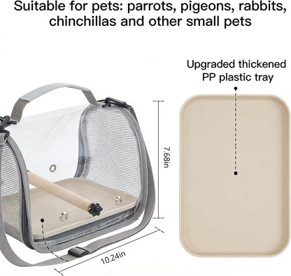 Clear Small Pet Travel Carrier with Perch & Tray – Breathable Mesh Bird Parrot Hamster Rabbit Squirrel Portable Bag (Yellow)