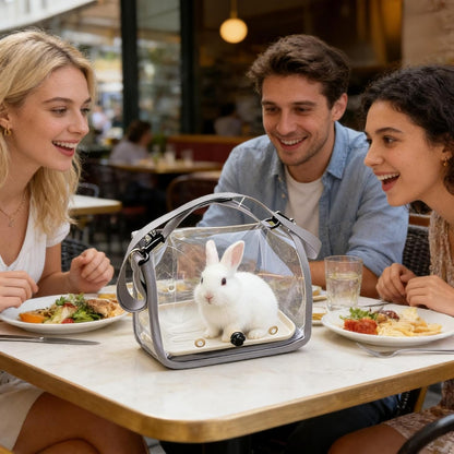 Clear Small Pet Travel Carrier with Perch & Tray – Breathable Mesh Bird Parrot Hamster Rabbit Squirrel Portable Bag (Yellow)