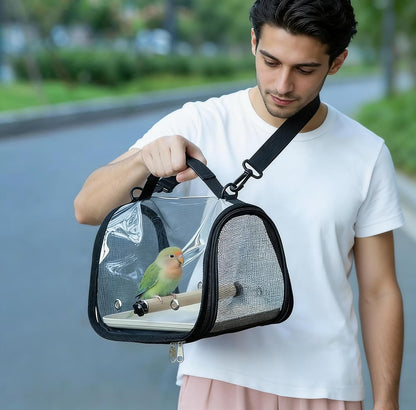 Clear Small Pet Travel Carrier with Perch & Tray – Breathable Mesh Bird Parrot Hamster Rabbit Squirrel Portable Bag (Yellow)