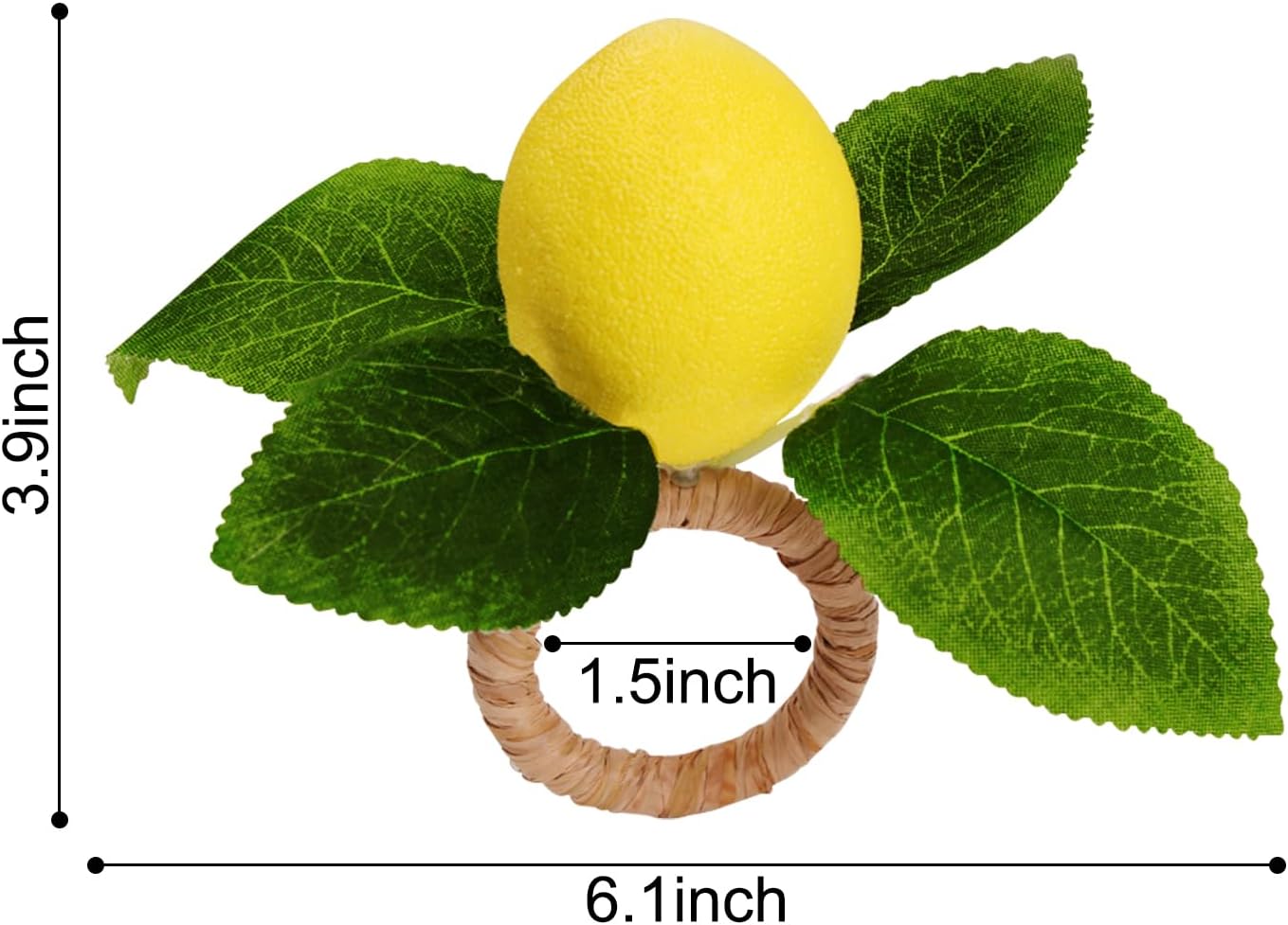 Lemon Napkin Rings Set of 6, Faux Lemon Summer Farmhouse Napkin Ring Holder for Dining Table Decor Banquet Wedding Birthday Thanksgiving Christmas Easter Holiday Table Decorations