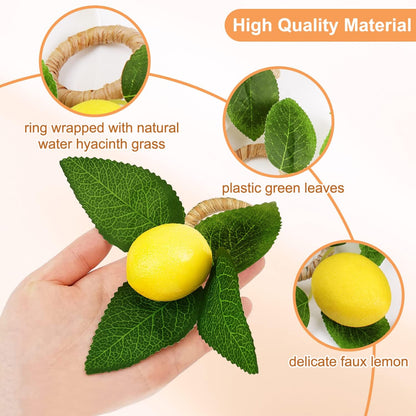 Lemon Napkin Rings Set of 6, Faux Lemon Summer Farmhouse Napkin Ring Holder for Dining Table Decor Banquet Wedding Birthday Thanksgiving Christmas Easter Holiday Table Decorations