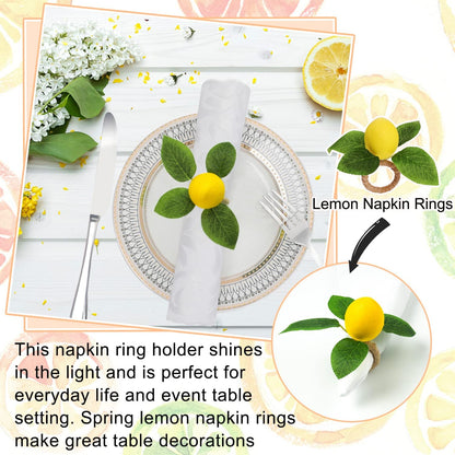 Lemon Napkin Rings Set of 6, Faux Lemon Summer Farmhouse Napkin Ring Holder for Dining Table Decor Banquet Wedding Birthday Thanksgiving Christmas Easter Holiday Table Decorations