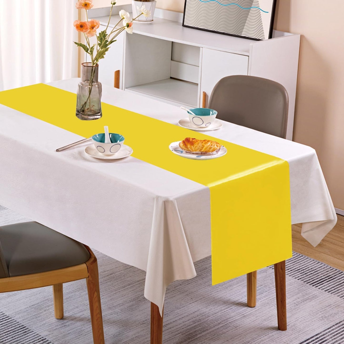 10 Pack Satin Table Runner 12 x 108 Inch Long Yellow Smooth Silk Fabric Table Runner for Birthday Parties Wedding Banquets Decorations.