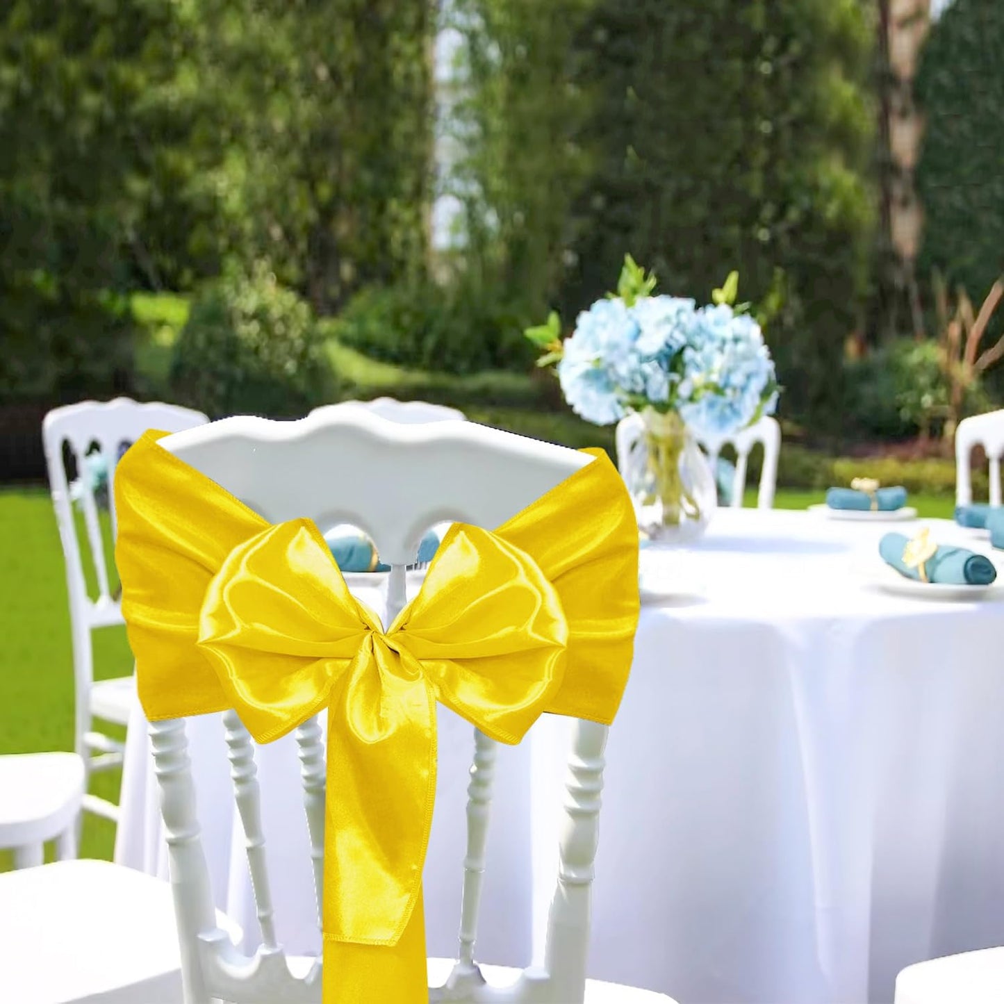 10 Pack Satin Table Runner 12 x 108 Inch Long Yellow Smooth Silk Fabric Table Runner for Birthday Parties Wedding Banquets Decorations.