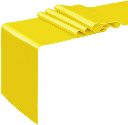 10 Pack Satin Table Runner 12 x 108 Inch Long Yellow Smooth Silk Fabric Table Runner for Birthday Parties Wedding Banquets Decorations.