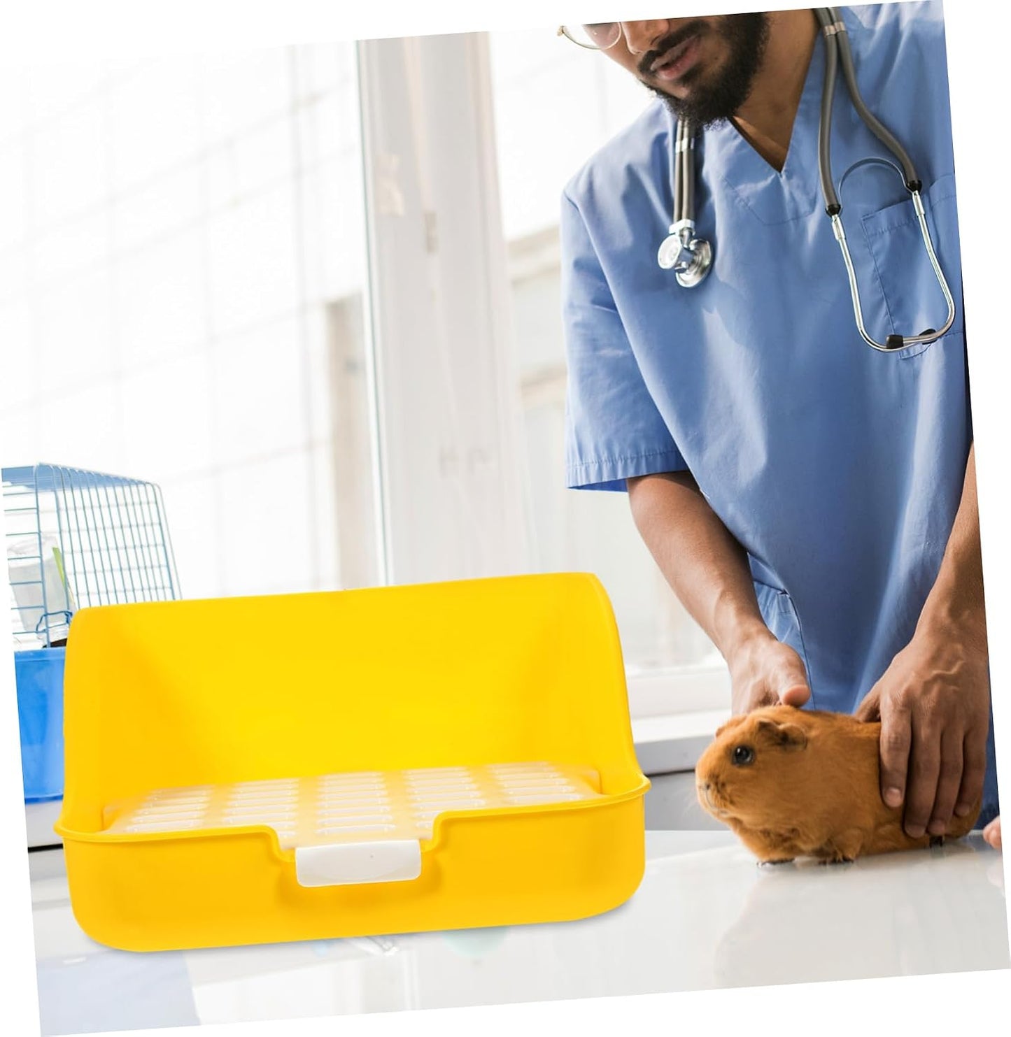 Litter Box for Small Pets Pet Toilet Mesh Design Easy Rounded Edges for Guinea Pigs Ferrets and More Indoor Use Yellow