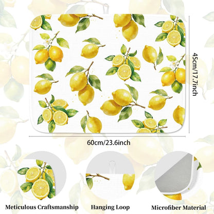 Lemon Dish Drying Mat for Kitchen Counter 17.7×23.6" Lemon Blossom Absorbent Dish Drainer Mat Microfiber Anti-Slip Quick Dry Heat Resistant Mat for Table Faucet Sink Coffee Bar Refrigerator