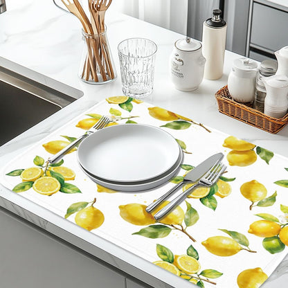 Lemon Dish Drying Mat for Kitchen Counter 17.7×23.6" Lemon Blossom Absorbent Dish Drainer Mat Microfiber Anti-Slip Quick Dry Heat Resistant Mat for Table Faucet Sink Coffee Bar Refrigerator
