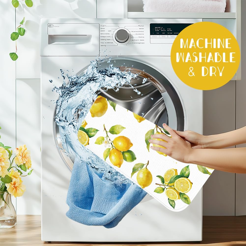 Lemon Dish Drying Mat for Kitchen Counter 17.7×23.6" Lemon Blossom Absorbent Dish Drainer Mat Microfiber Anti-Slip Quick Dry Heat Resistant Mat for Table Faucet Sink Coffee Bar Refrigerator