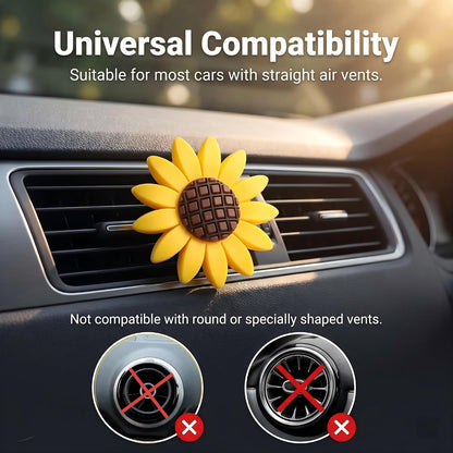 2 PCS Sunflower Car Air Vent Clips, 3D Vibrant Cute Flower Decorative Diffuser for Women & Girls, Alloy Anti-rust Outlet Ornament, Universal Interior Accessory for Most Cars (Yellow)