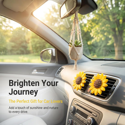 2 PCS Sunflower Car Air Vent Clips, 3D Vibrant Cute Flower Decorative Diffuser for Women & Girls, Alloy Anti-rust Outlet Ornament, Universal Interior Accessory for Most Cars (Yellow)