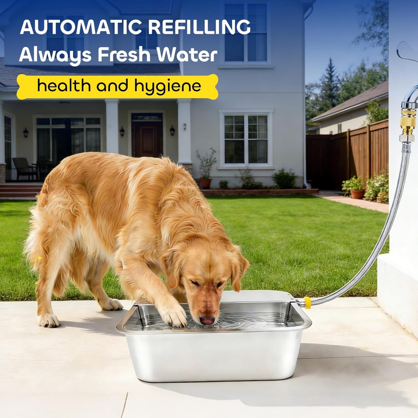 Automatic Dog Water Bowl Dispenser, 3 Gallon/11.6L Pet Water Dispenser for Cats and Large Dogs, 304 Stainless Steel Self Filling Auto Dog Water Feeder Outdoor Chicken Waterer for Livestock