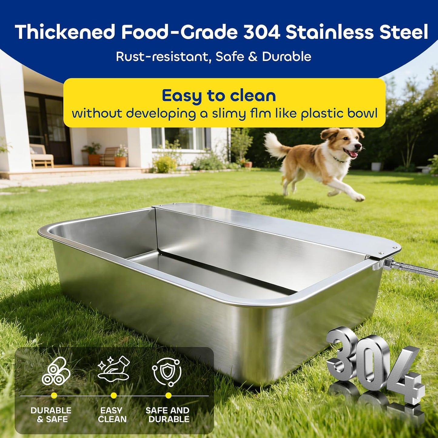 Automatic Dog Water Bowl Dispenser, 3 Gallon/11.6L Pet Water Dispenser for Cats and Large Dogs, 304 Stainless Steel Self Filling Auto Dog Water Feeder Outdoor Chicken Waterer for Livestock
