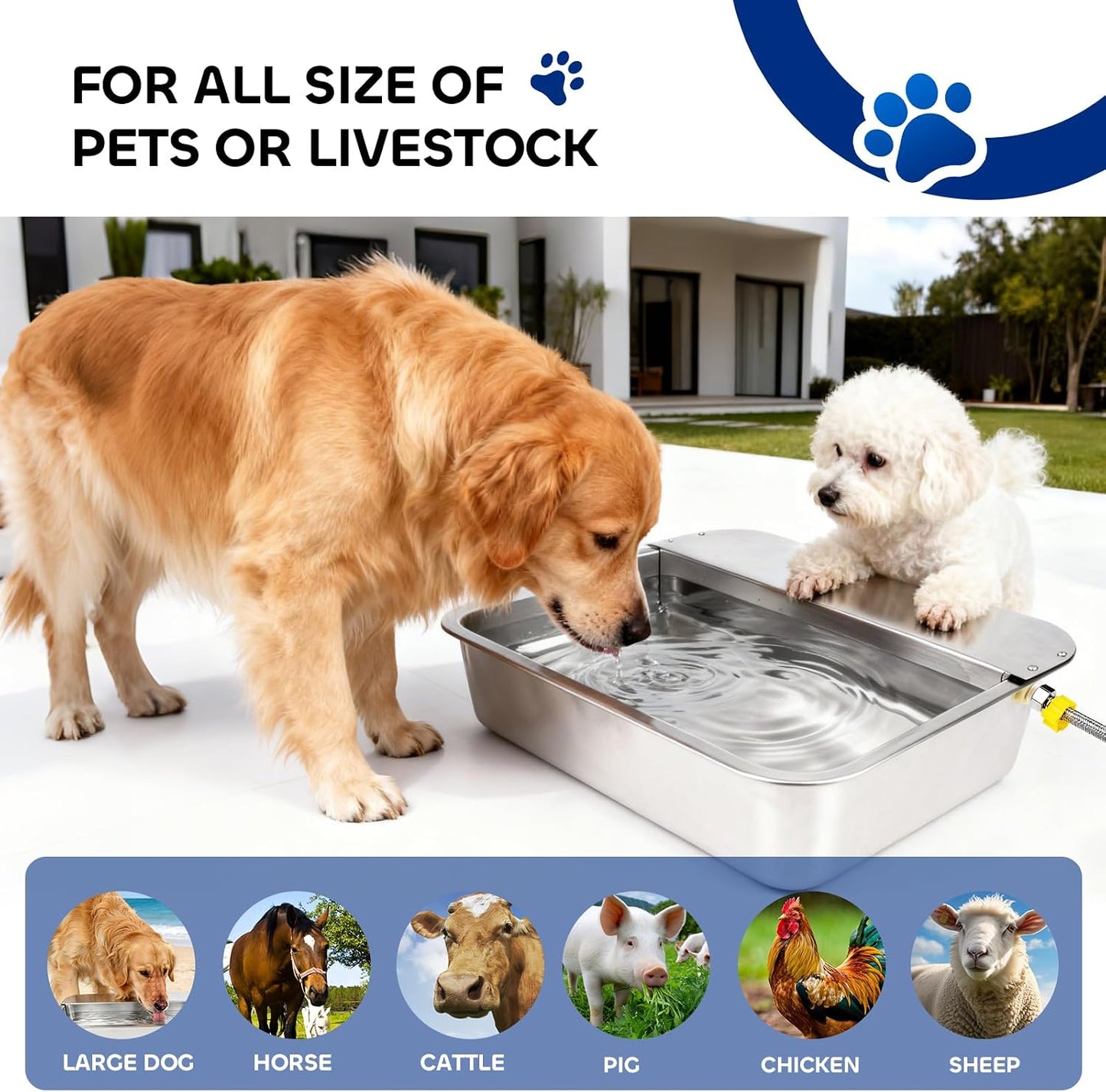 Automatic Dog Water Bowl Dispenser, 3 Gallon/11.6L Pet Water Dispenser for Cats and Large Dogs, 304 Stainless Steel Self Filling Auto Dog Water Feeder Outdoor Chicken Waterer for Livestock