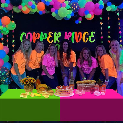 6 Pack Neon Table Cloths Party Decorations, Pink Orange Yellow Green Blue Purple Glow in The Dark Plastic Tablecloth, Disposable Rainbow Table Cover for Glow in Dark Neon Party Supplies Decorations