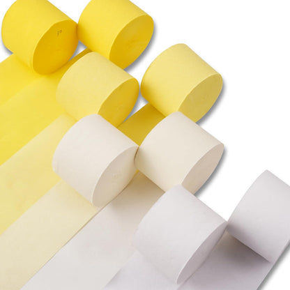 Yellow Pearl Pastel Yellow White Crepe Paper Streamers 8pcs 656 FT | Birthday Graduation Engagement Baby Shower Summer Sunflower Little Cutie Wedding Bridal Shower Party Decorations