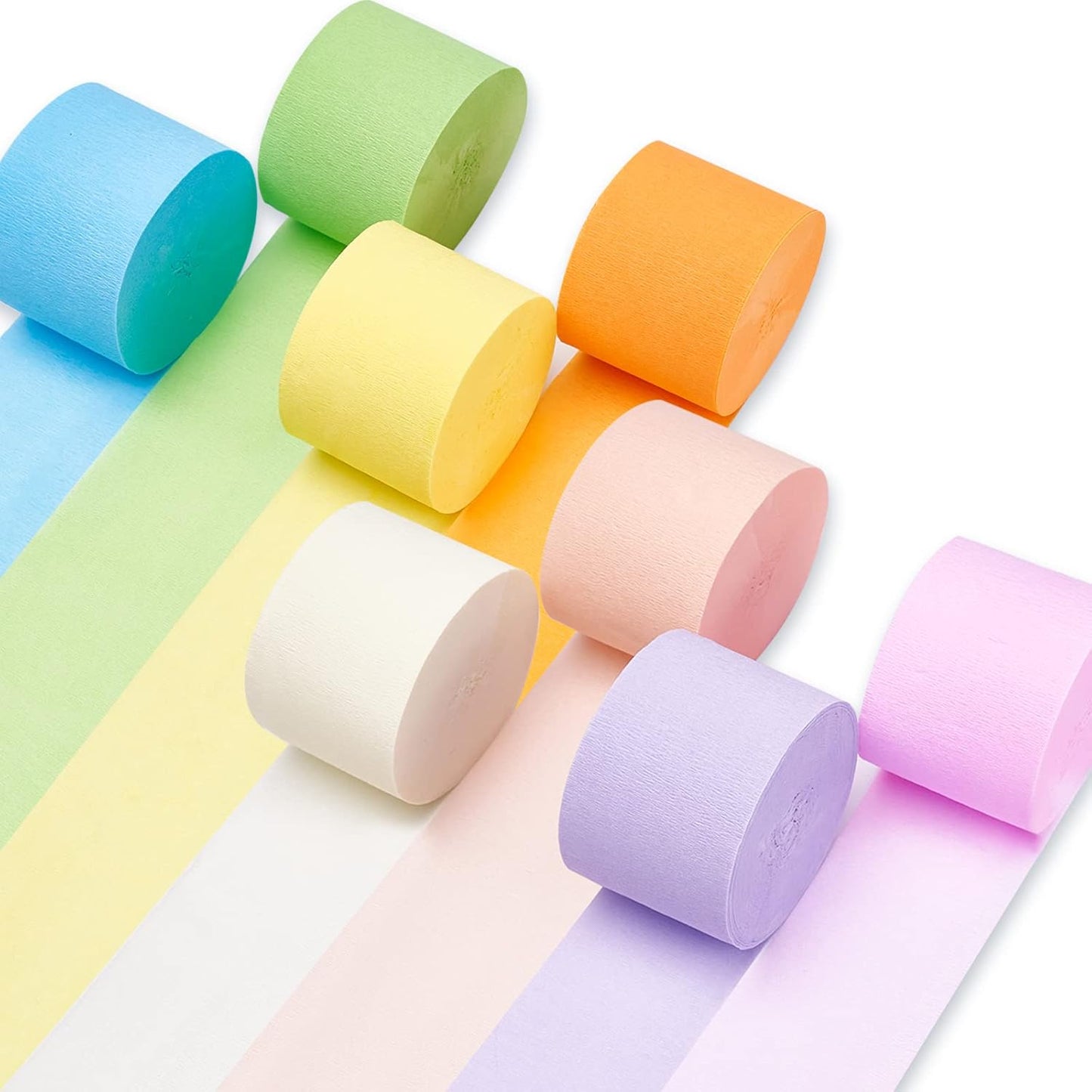 Yellow Pearl Pastel Yellow White Crepe Paper Streamers 8pcs 656 FT | Birthday Graduation Engagement Baby Shower Summer Sunflower Little Cutie Wedding Bridal Shower Party Decorations