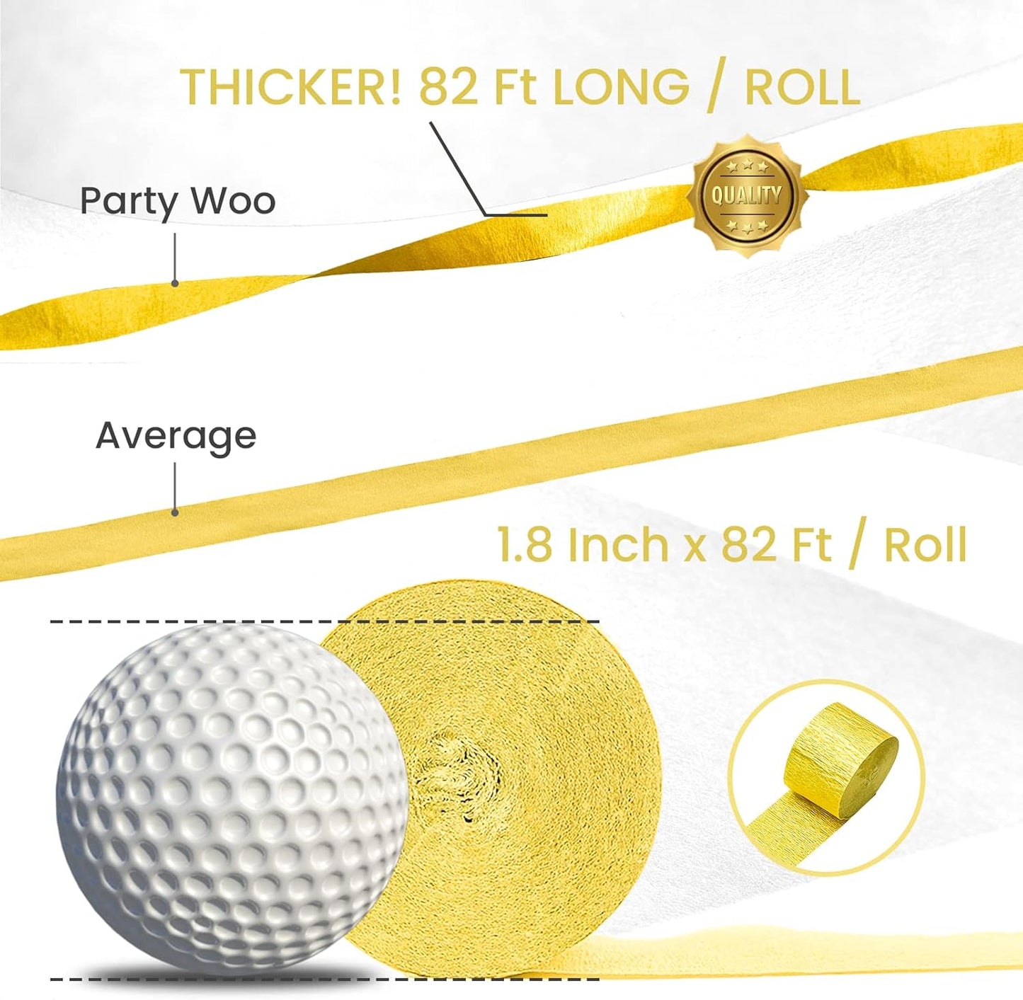 Yellow Pearl Pastel Yellow White Crepe Paper Streamers 8pcs 656 FT | Birthday Graduation Engagement Baby Shower Summer Sunflower Little Cutie Wedding Bridal Shower Party Decorations