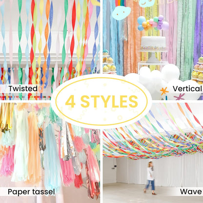 Yellow Pearl Pastel Yellow White Crepe Paper Streamers 8pcs 656 FT | Birthday Graduation Engagement Baby Shower Summer Sunflower Little Cutie Wedding Bridal Shower Party Decorations