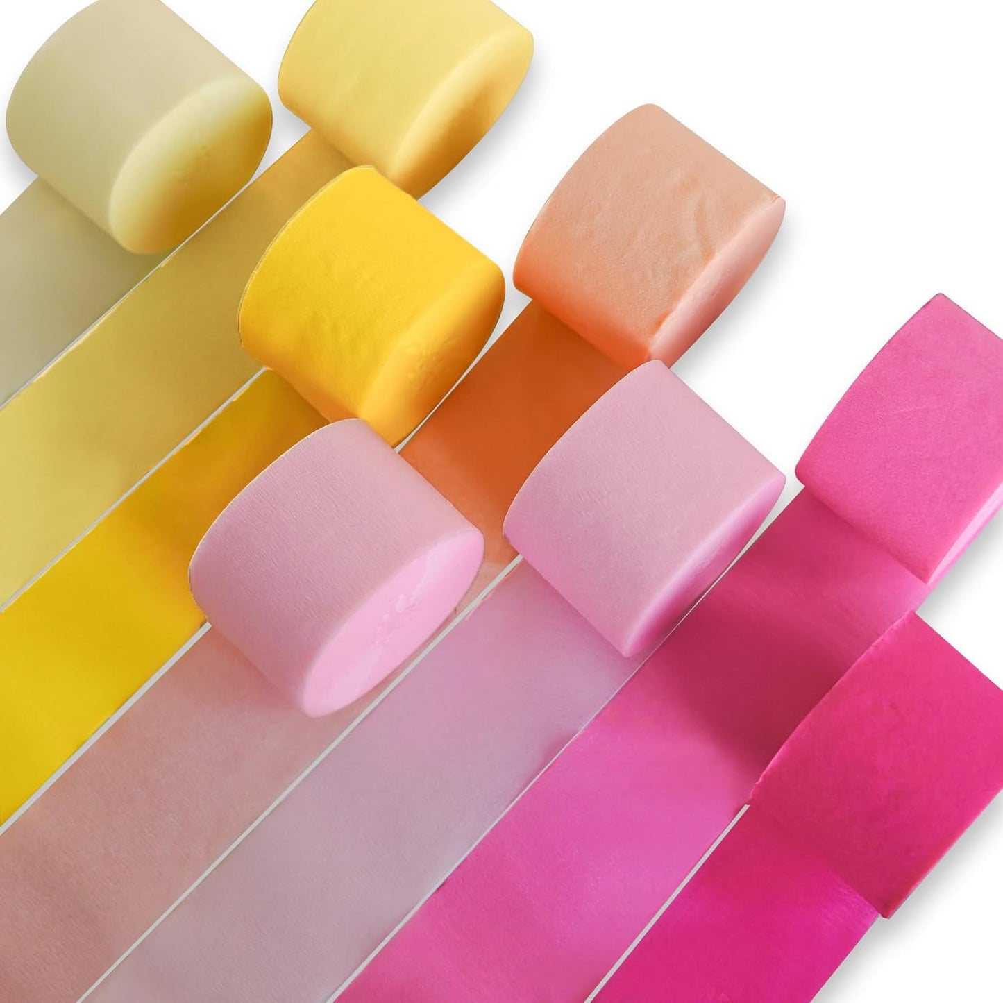 Yellow Pearl Pastel Yellow White Crepe Paper Streamers 8pcs 656 FT | Birthday Graduation Engagement Baby Shower Summer Sunflower Little Cutie Wedding Bridal Shower Party Decorations