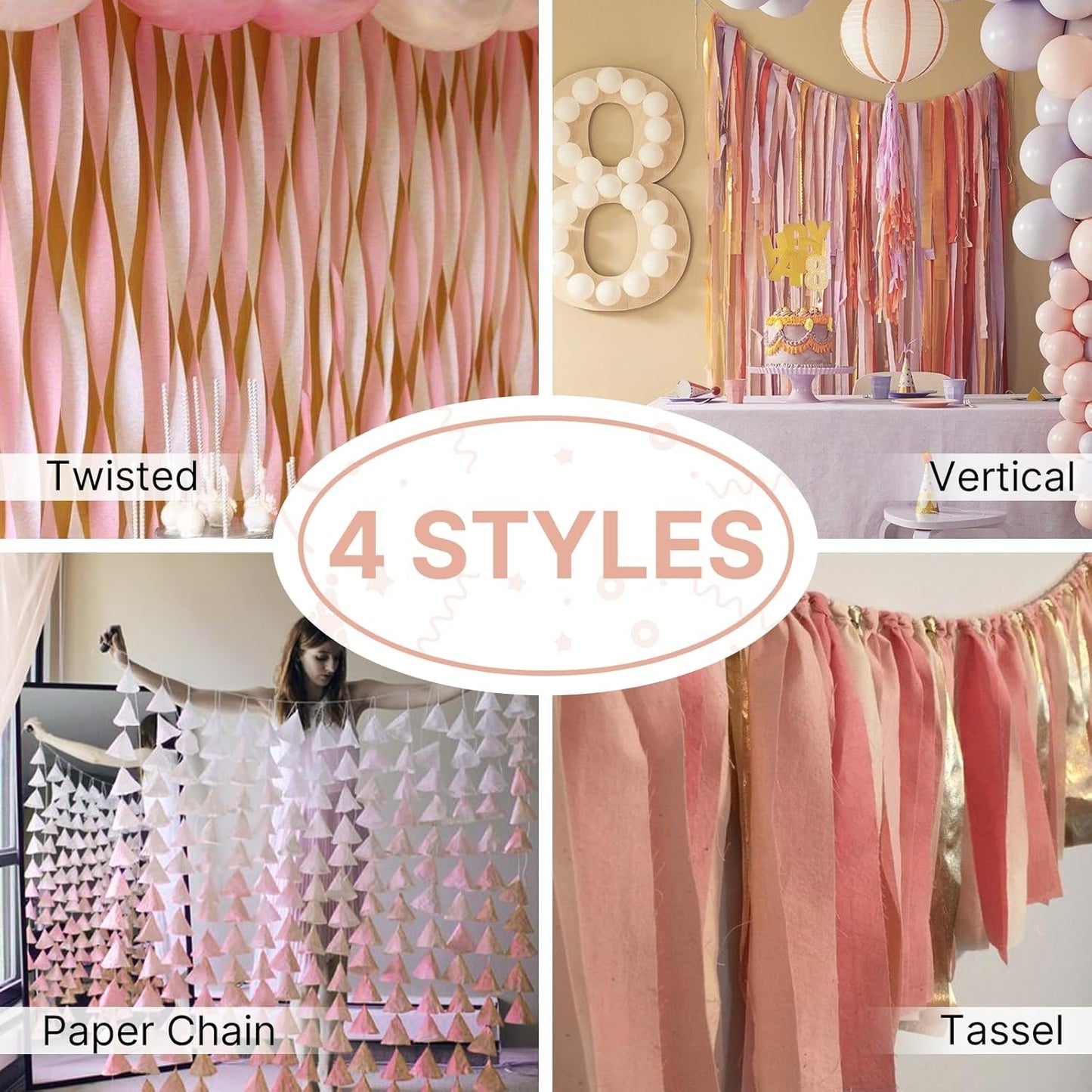 Yellow Pearl Pastel Yellow White Crepe Paper Streamers 8pcs 656 FT | Birthday Graduation Engagement Baby Shower Summer Sunflower Little Cutie Wedding Bridal Shower Party Decorations